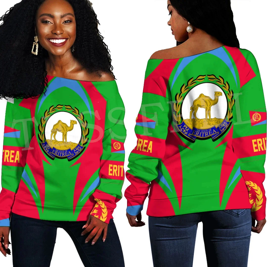 NewFashion Africa Country Eritrea Flag Retro Tribe Off Shoulder Sweatshirt Long Sleeves 3DPrint Harajuku Women Funny Casual AX6