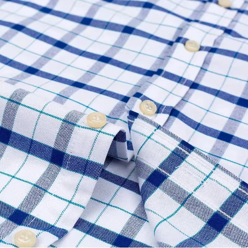 Casual Short Sleeved Shirt Men Oxford Summer Plaid Striped Shirt 7XL 6XL