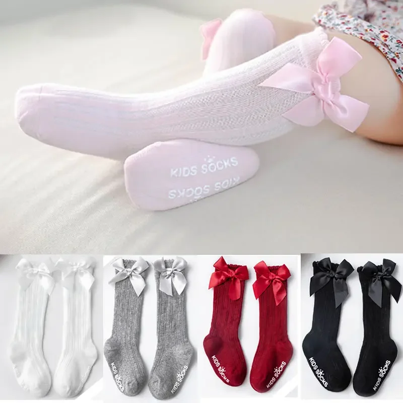 1 Pair Leg Warmers Girls Big Bow Knee High Long Soft Cotton Lace Socks Fashion Toddlers Baby Kids Stocking Knee High Legwarmers