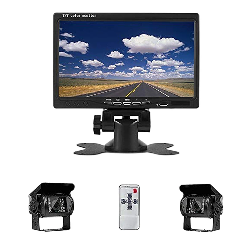 

7 Inch Tft Lcd Car Monitor Display+ Rear View Camera For Bus Truck Rv Caravan Trailers