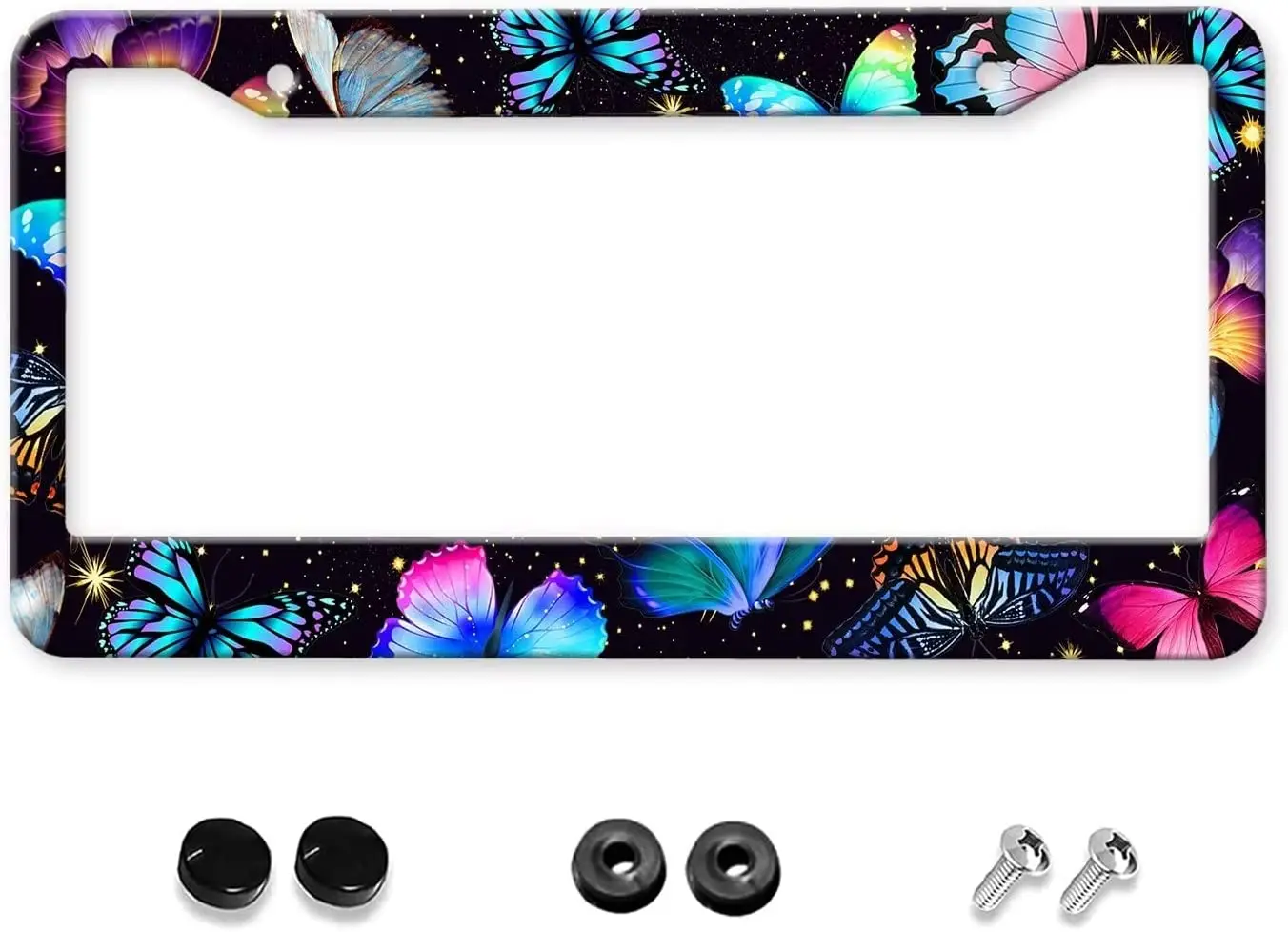 

Butterfly License Plate Frames 2 Holes Women License Plate Frame Black Car Tag Covers Holder Aluminum Metal Decorative USA