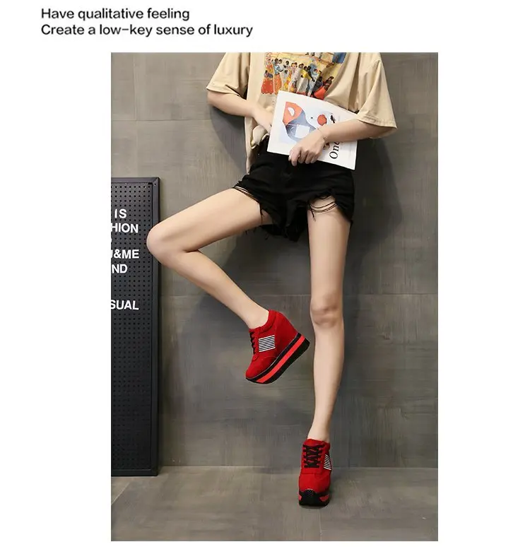 Women's Platform Sports Shoes 2022 Spring Canvas Sneakers Thick Bottom Wedges Casual Shoes Fashion Red Lace-Up Rubber Soft Sole