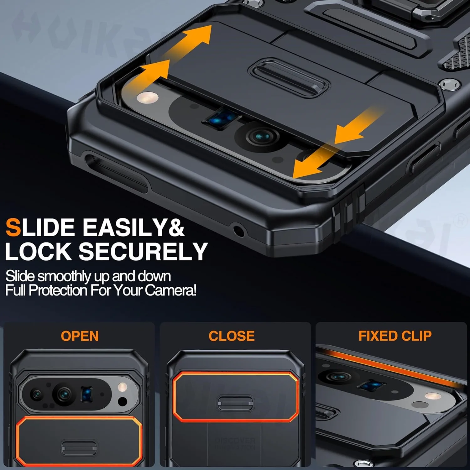 Rugged Military-Grade Shockproof Phone Case with Slide Lens Protection and Kickstand
