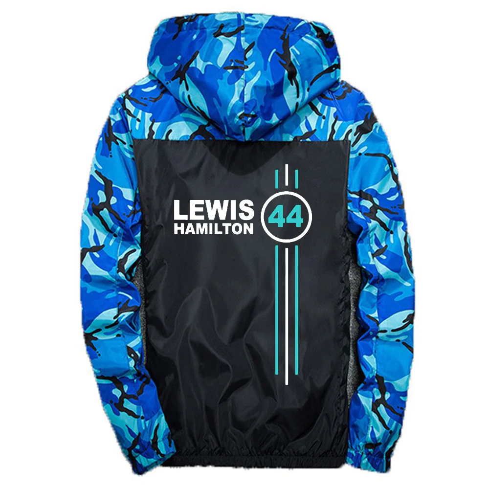F1 driver Lewis Hamilton digital 44 Print Men's Windbreaker Camouflage Patchwork Coats Streetwear Jacket High Quality Clothes