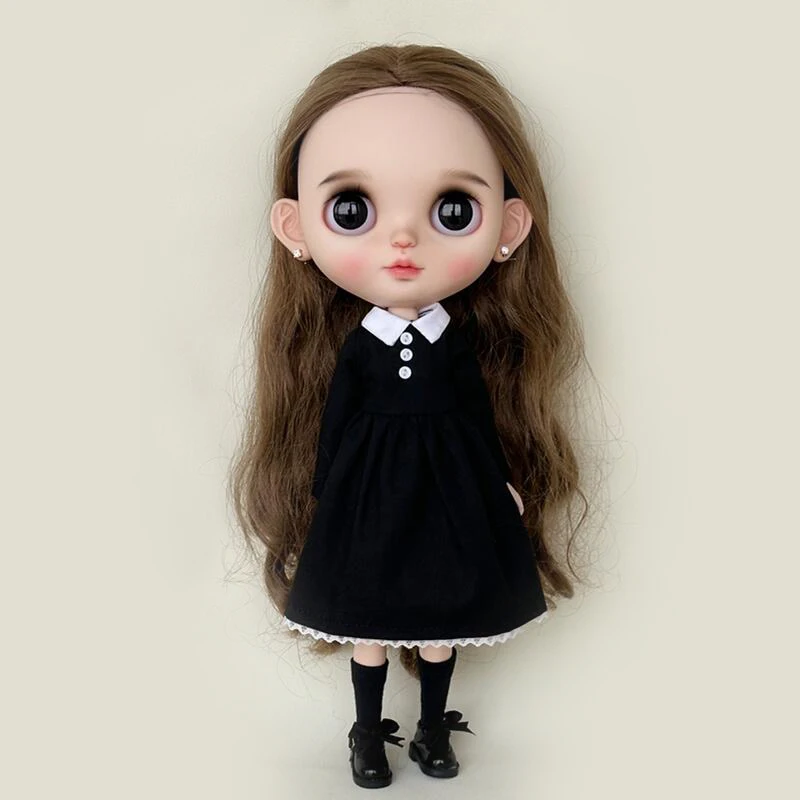 Arrival Handmade Blythe Clothes Round Neck Long Sleeve Black Dress for Barbie Blyth OB24 Azone OB22 Doll YMY 22 23 Doll