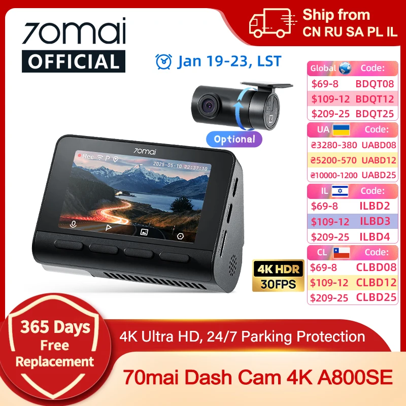 70mai 4K Dash Cam A800SE Upgraded Version of 70mai A800S Voice