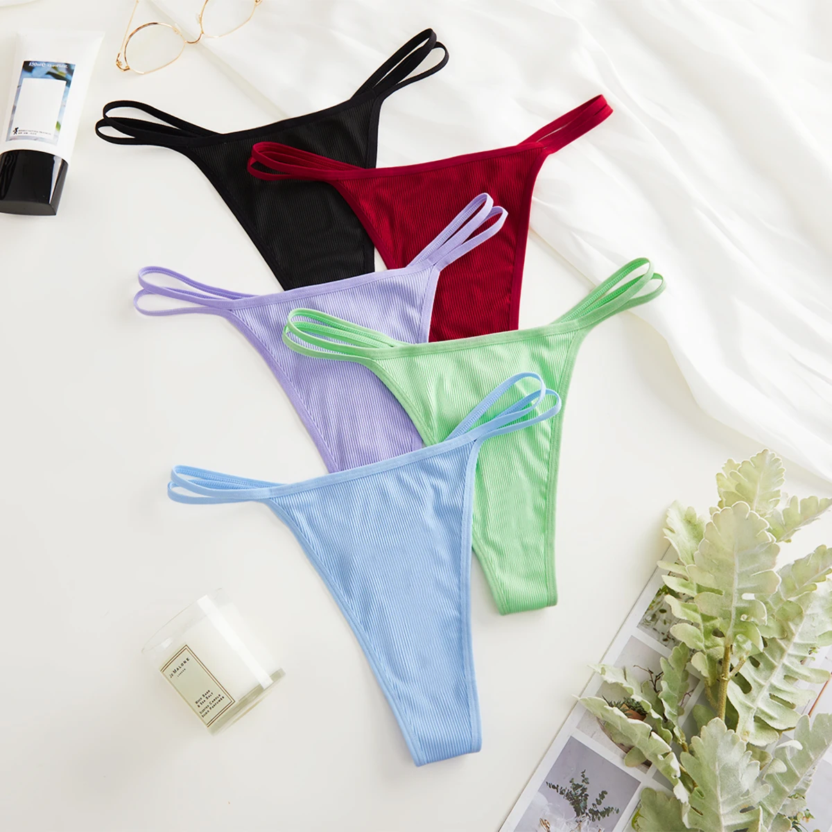 

5 шт., женские трусики-стринги с заниженной талией