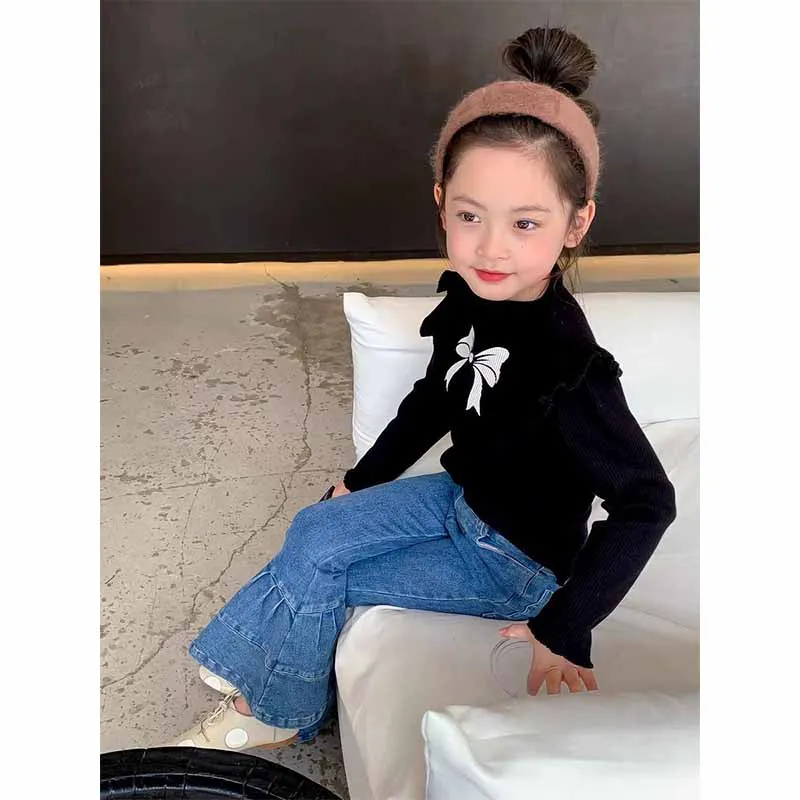 2Pcs Kinder Frühling Kleidung Mädchen Lange Ärmeln Bodenbildung Shirt Baby Bogen Druck Bluse Herbst Neue Mode Tops Kinder Süße t-Shirt – Detail 16