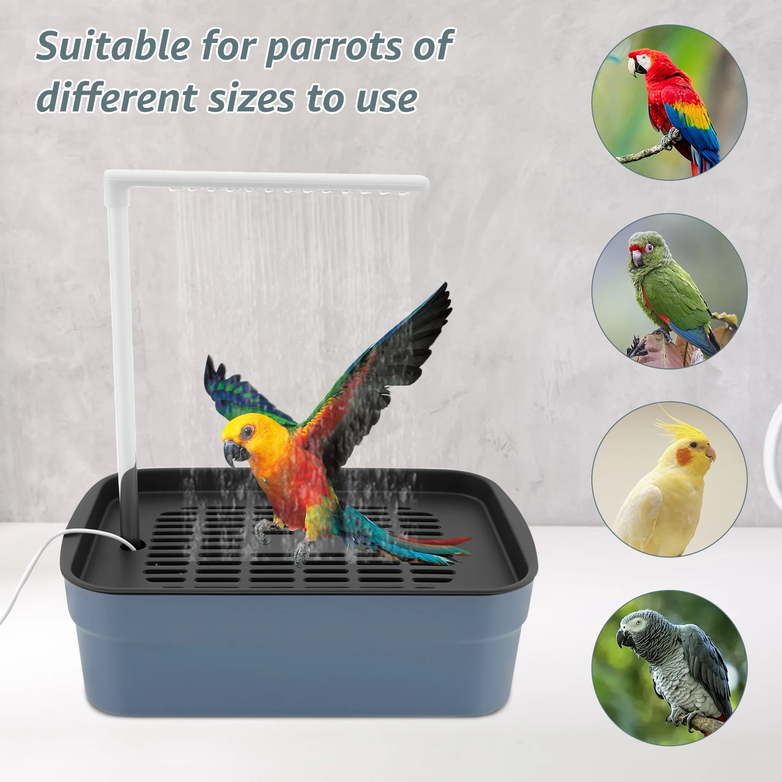 Electric Bird Bath Tub with Automatic Circulating Faucet for Parrots