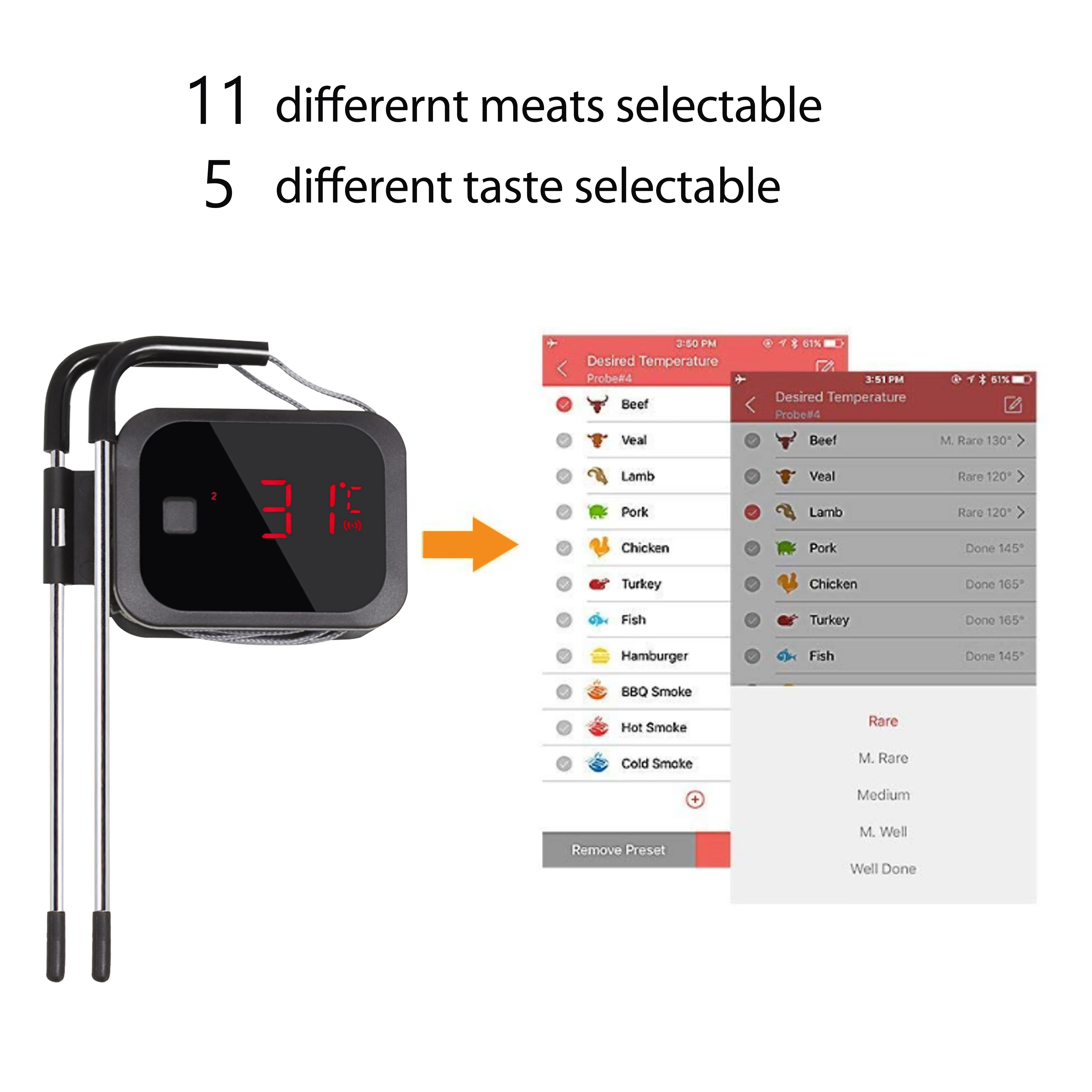 INKBIRD Wireless Meat Food Thermometer With Cooking Sensor for Oven Grill  BBQ Steak Turkey Smoker Kitchen Smart Thermometer Tool