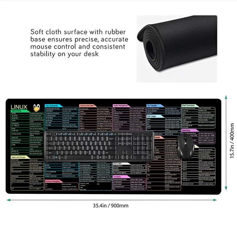 New Linux XXL Commands Line Mouse Pad Large Mousepad Shortcuts for Red Hat Ubuntu OpenSUSE Arch Debian Unix Programmer Desk Mat 4