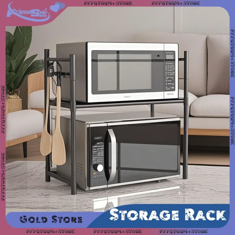 Space Saving Microwave Storage Rack Hooks Multi-Layer Sturdy Organizer Kitchen Countertop Storage Cabinet Essentials