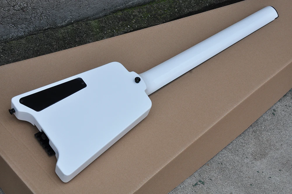 6 Strings White Headless Electric Guitar with Tremolo Bar,24 Frets,Rosewood Fretboard