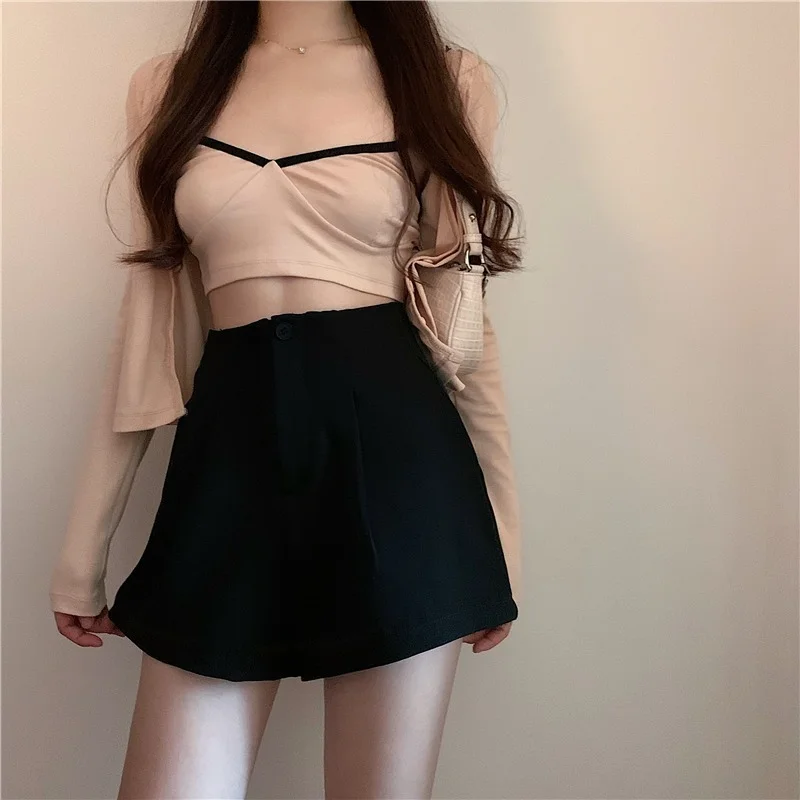 2024 New Solid All-Match Button Fly Shorts Korean Fashion Summer Korean Loose Sexy A-Line Clothing Women High-Waisted Shorts