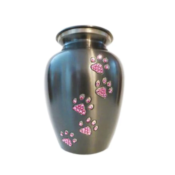 

Good Selling Metal Aluminium Luxury Cremation Urn for Pet Ashes Dark Grey with Silver Paw Print Pet Cremation Urn for Ashes