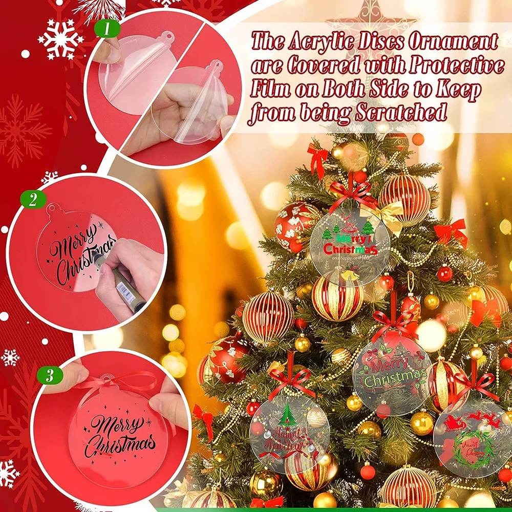 20/10/5pcs Acrylic Discs Christmas Tree Hanging Ornament DIY Blank Circle Xmas New Year Decor for Home Clear Bauble Ball Crafts
