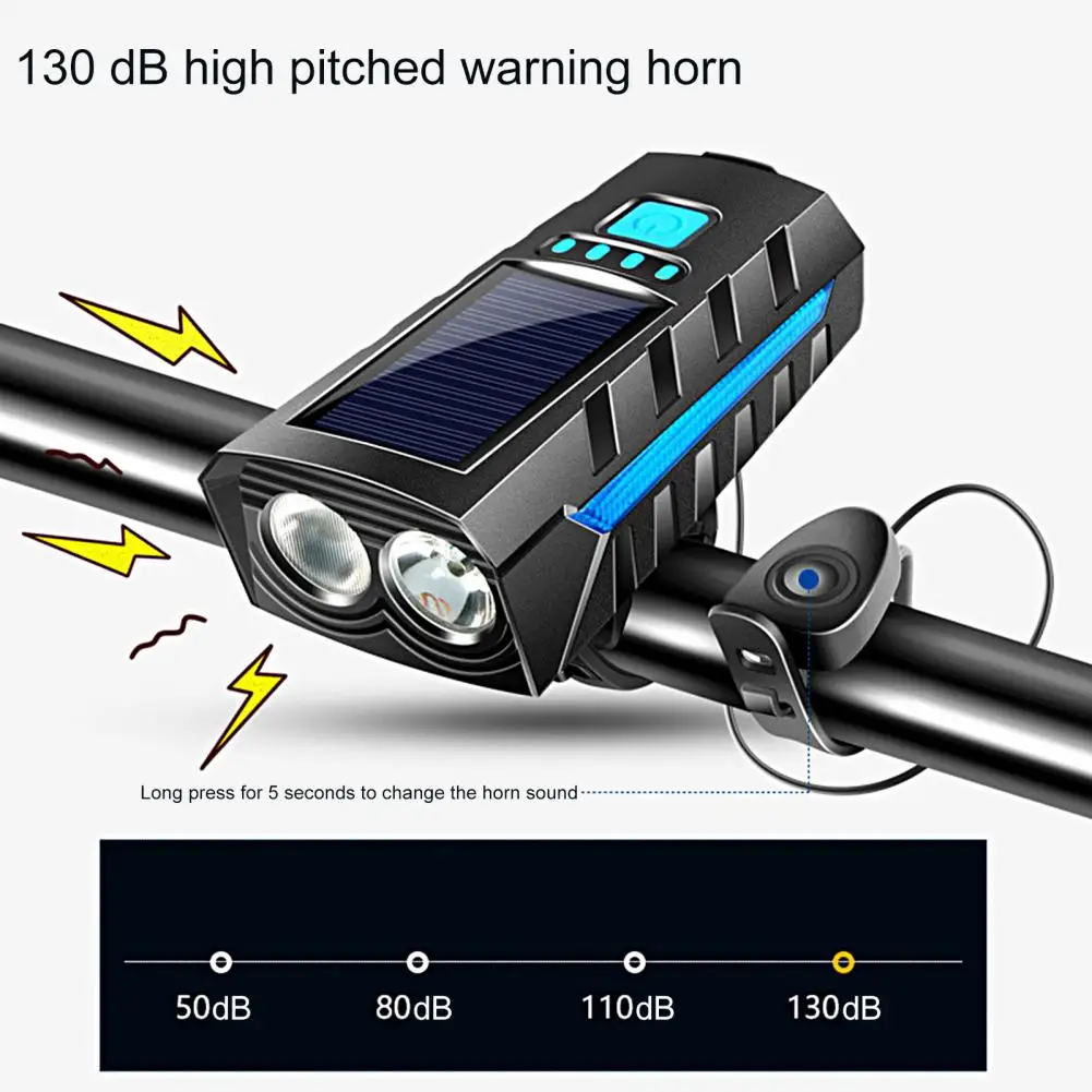 

Bicycle Front Lights Waterproof With Horn 3 Modes Light Headlight Flashlight Light Solar Charging Strong Light Bike Accessories