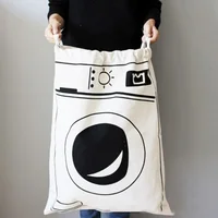 Cotton Laundry Bag Toy Canvas Storage Bag Animal Stripe Pattern Cute Closet Basket Drawstring Dirty Clothes Organizer Bag 1