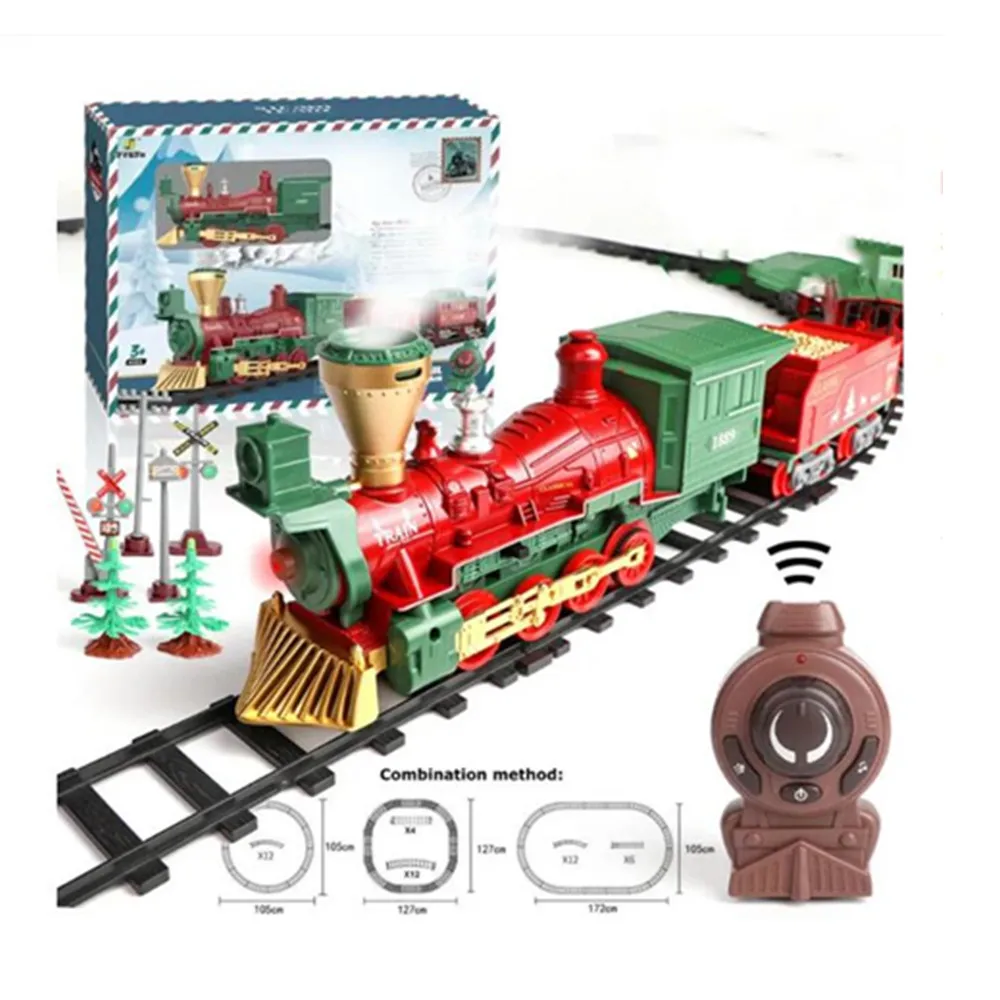 Electric Remote Controlled Track Train Set Smoke Emitting Track Train Locomotive Classical Christmas Train Toys For Children's 3