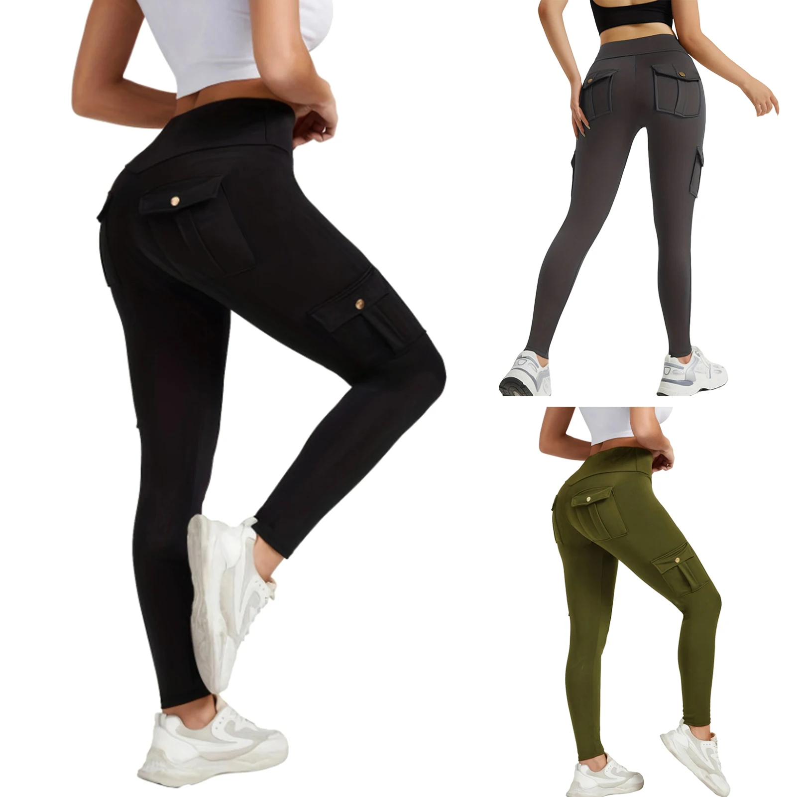 Solid Seamless Leggings With Pocket Women Soft Workout Tights