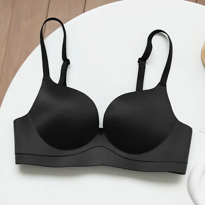 Women Gathered Seamless Lingerie Push Up Bra Solid Small Breast Wireless  One Piece Thickened Comfortable Anti Sagging Invisible - AliExpress
