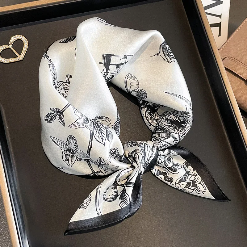 100% Silk Scarf Women 53*53cm Square Foulard Female Design Print Neck Scarf Hair Bandana Wirst Headkerchief 2