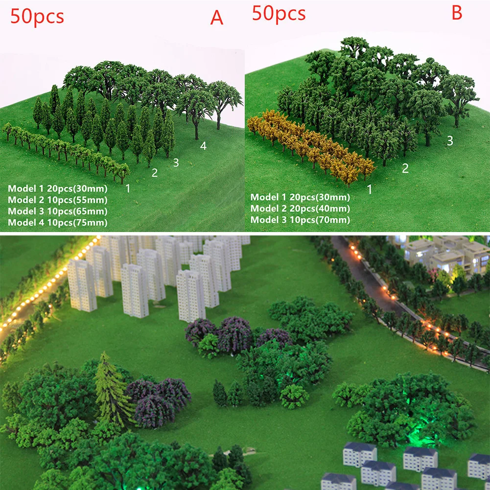 

50Pcs Plastic Trees Model Train Artificial Miniature Tree Scenery Railroad Decoration Building Landscape Accessories Toy For Kid