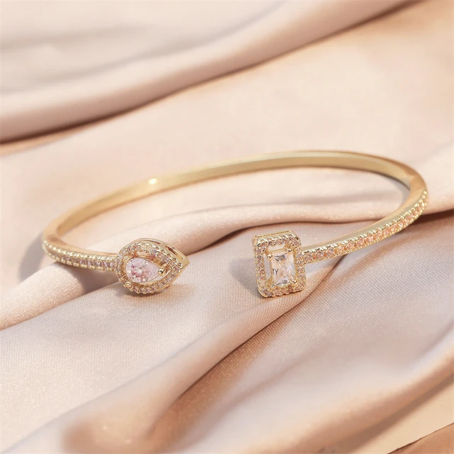 Pulseiras de punho de cor dourada geométrica de luxo para mulheres moda  pulseiras de zircônia cúbica ins festa joias diárias. - AliExpress