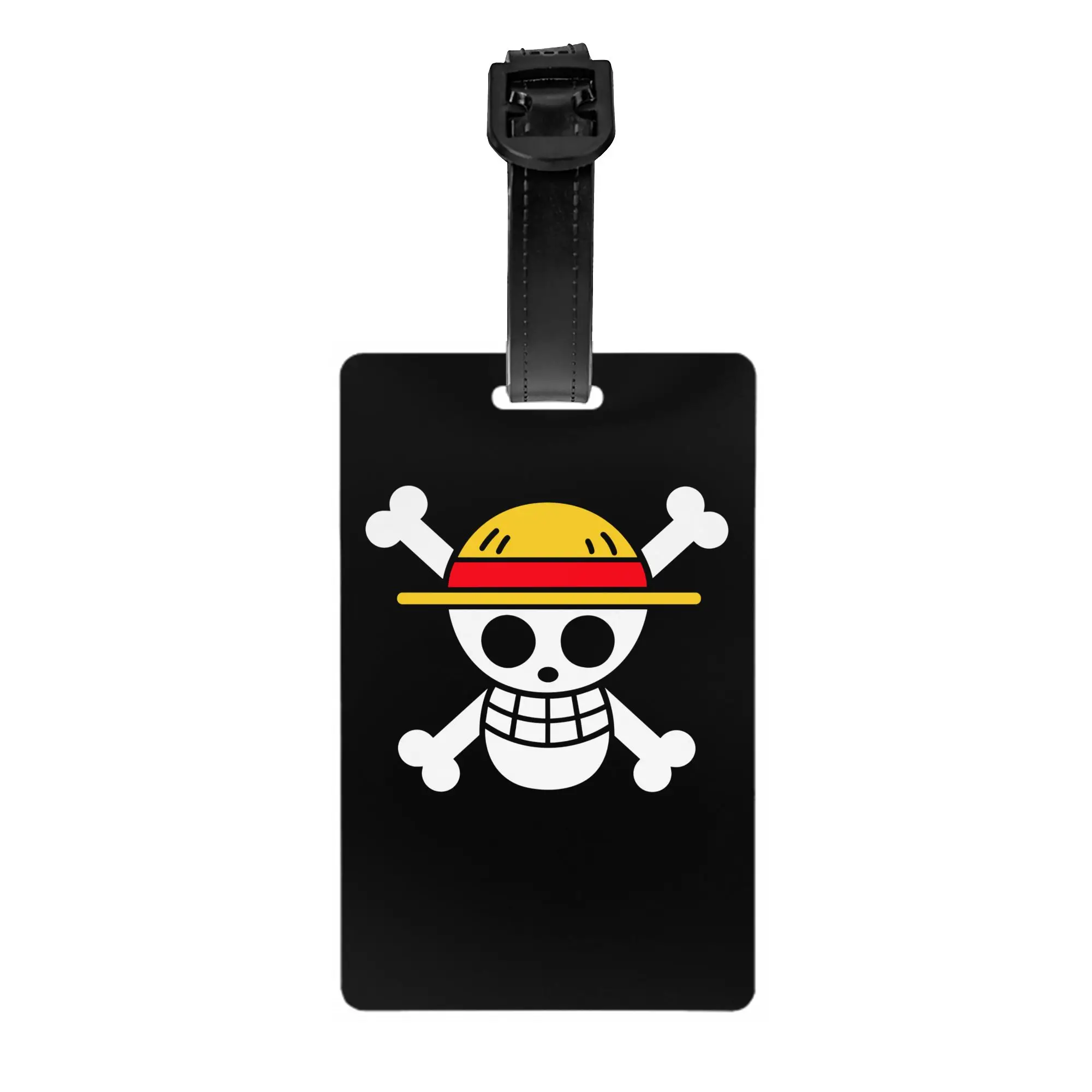 Individueller Anime One Piece Gepäckanhänger, personalisierter Totenkopf-Manga-Gepäckanhänger mit Sichtschutz für Namens- und ID-Karte