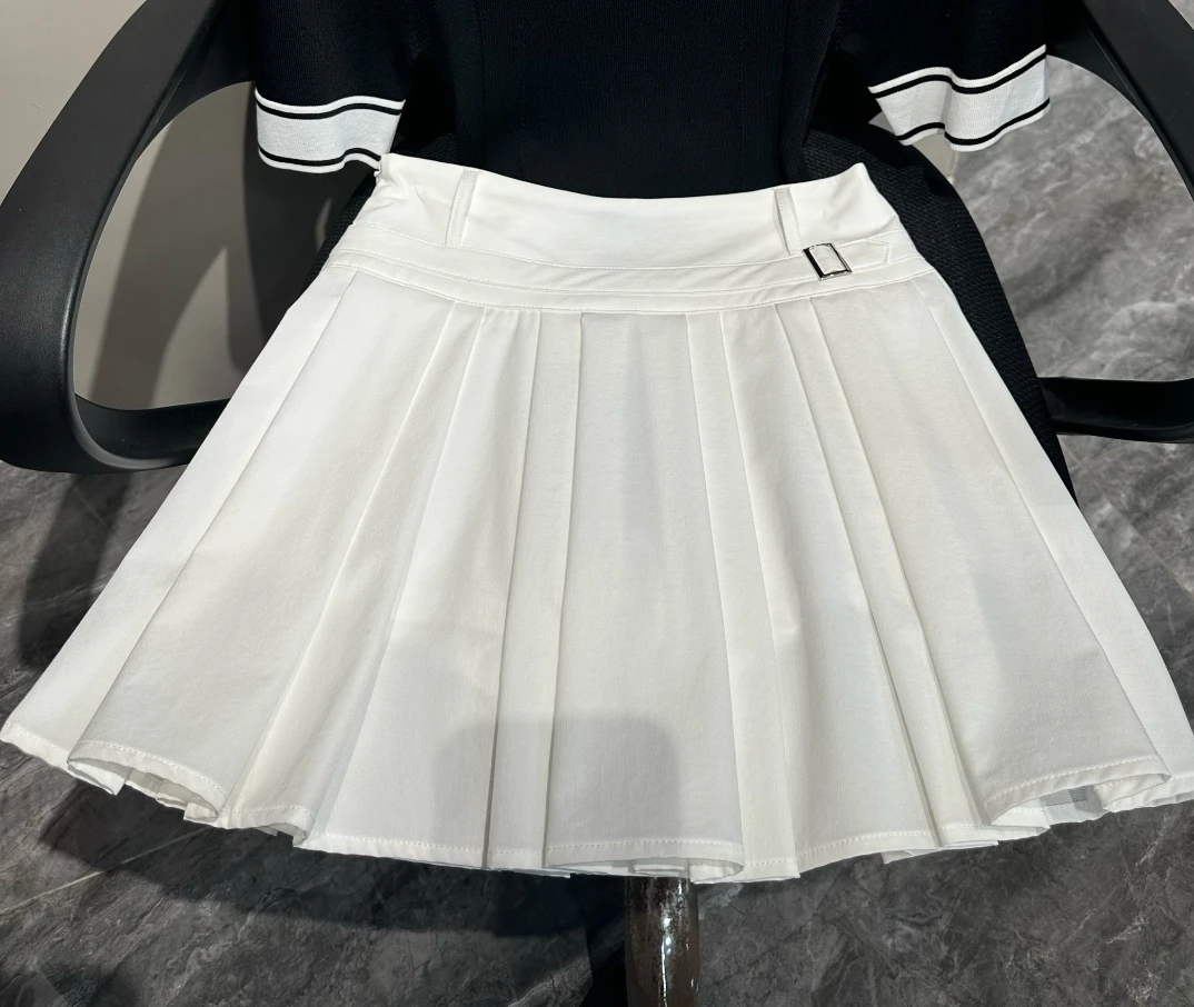 new women golf suit knitted short sleeve slim-fit polo shirt high elastic top sports outdoor tennis pleats skirt thin
