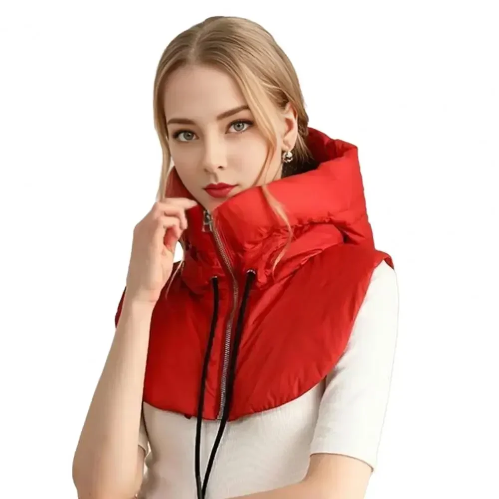 Fake Collar Hood Drawstring Zipper Placket Puffer False Collar Solid Color Down Cotton Filled Outdoor Windbreaker