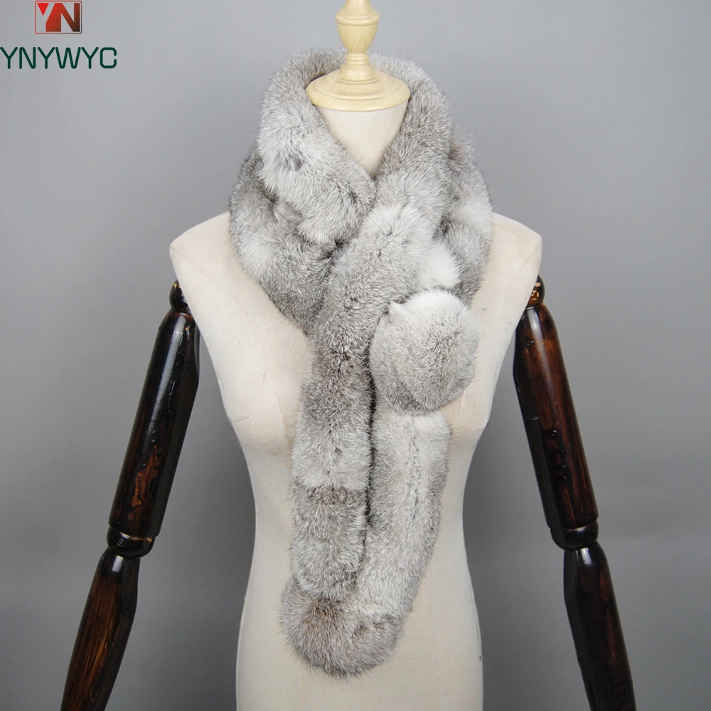 New Brand Lady 100% Natural Rabbit Fur Scarf Women Winter Thick Warm Real Fur Neckerchief Russia Female Outdoor Fur Scarves