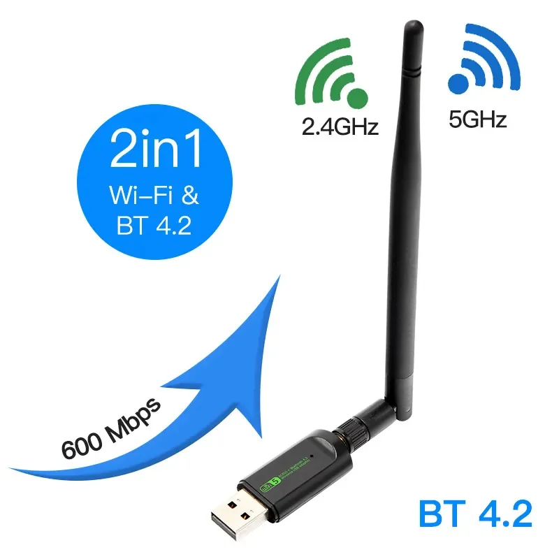 

USB Wi-Fi адаптер 600 Мбит/с, Bluetooth двухдиапазонный мини-USB-ключ, беспроводной приемник Wlan 2,4G/5 ГГц для ноутбуков/настольных ПК