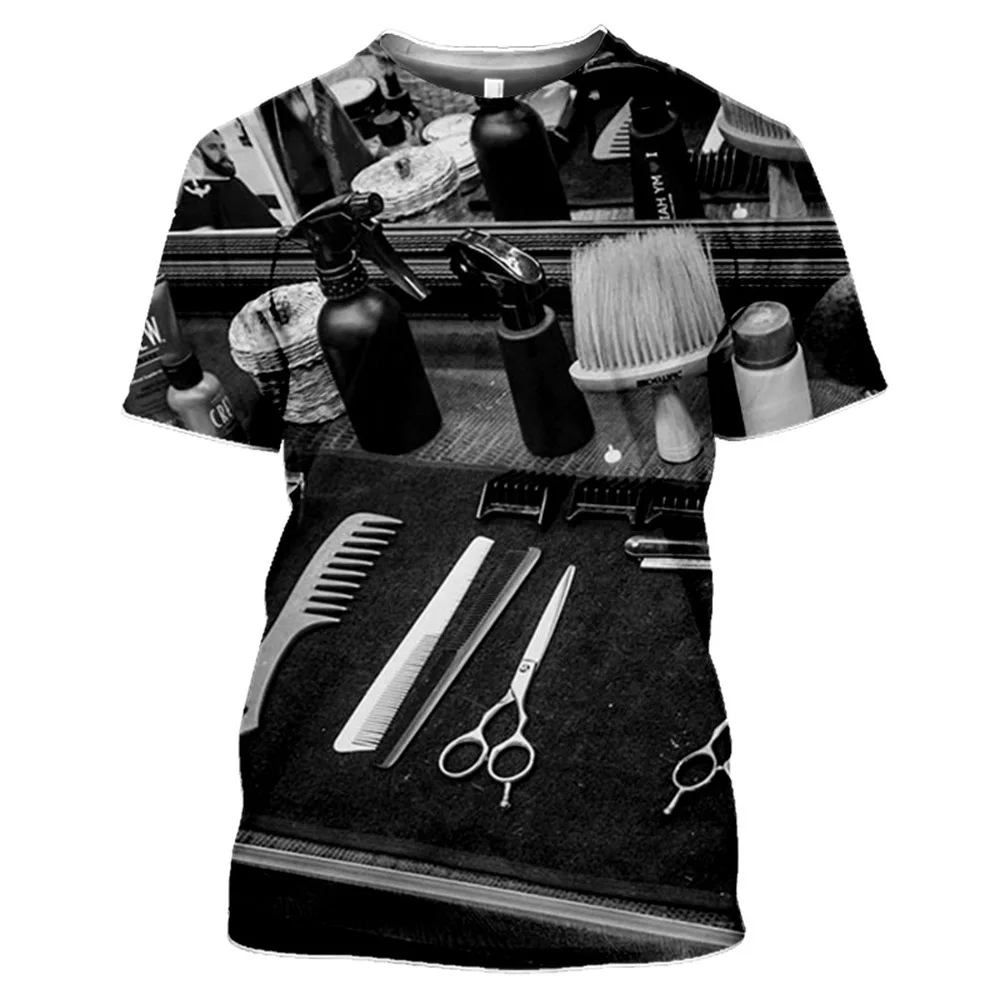 Barber Uniform Fashion Scissors Printed Men's T-shirt Hip Hop Harajuku Plus Size Short Sleeve Summer Fashion Round Neck T-shirt 4