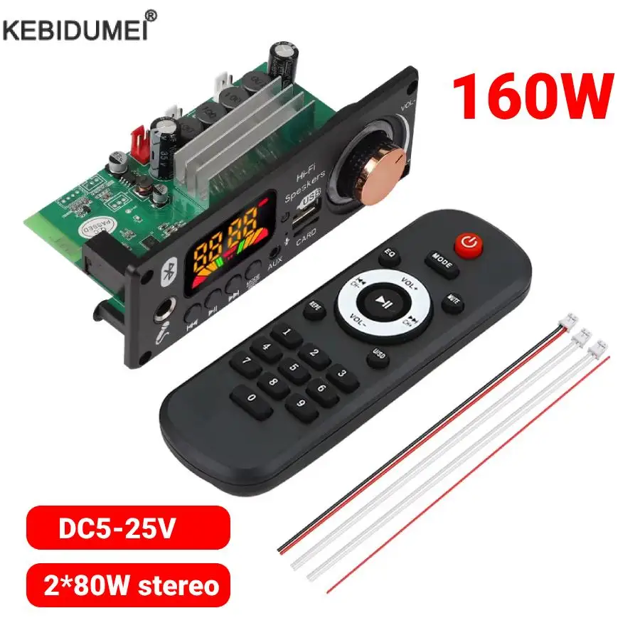 160W Amplifier Bluetooth DIY MP3 WAV Decoder Board DC 12V 2*80W Wireless Car USB MP3 Player TF Card Slot USB FM Mic