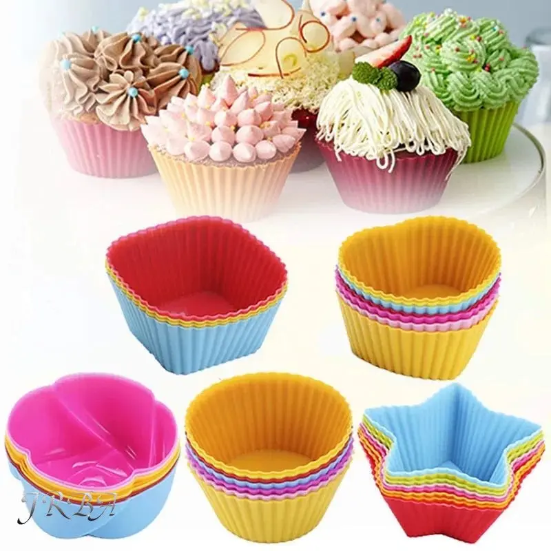 Silicone Muffin Mold Round Muffin Cup Heart Cake Baking Mold Kitchen Cooking Supplies Cake Decorating Tools 6/12PCS silicone muffin mold