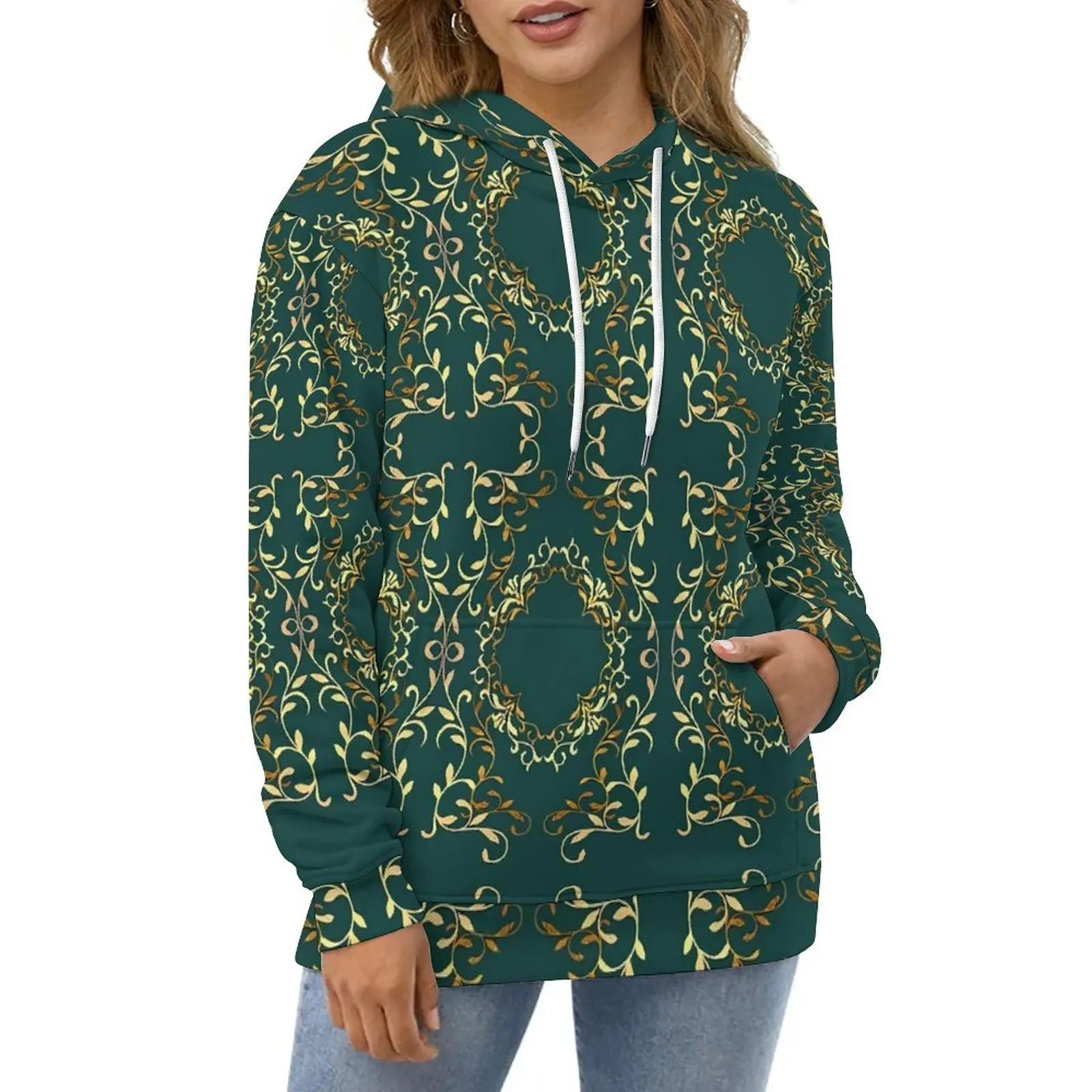 

Botanical Baroque Print Hoodies Floral Harajuku Casual Pullover Hoodie Long-Sleeve Funny Graphic Hooded Sweatshirts Large Size
