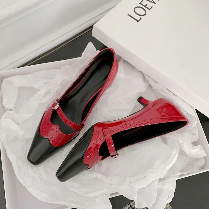 

9 Years Old Shop Size 33-40 Real Genuine Leather High Heel Shoes Beautiful Wine Red Fashion Sexy Party Wedding Women Heels Shoes