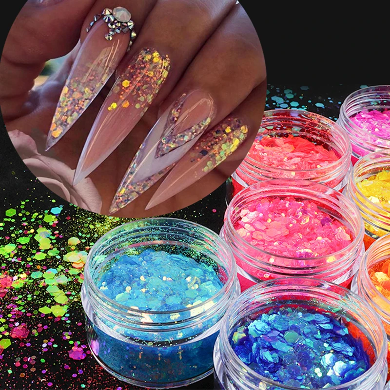 Hexagon Chunky Glitter Nail Sequins Holograhic Glitter Mermaid Powder  Flakes Shiny Nail Art Sequins Iridescent Chameleon Nail Glitter Flakes for  Women