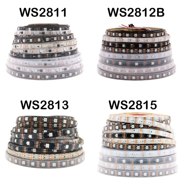 Bande LED intelligente IC adressable, WS2812B, WS2811, WS2813, WS2815, 5050 RGBIC, WS2812, ordinaire, 30 Pixels, 60 Pixels, 144 LED, m, lumière, DC 5V, 12V 1
