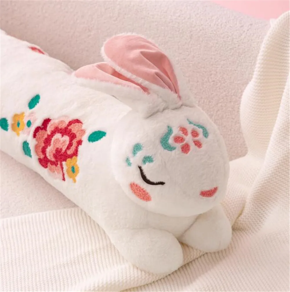 Cartoon Rabbit Flower Embroideried Long Soft Plush Pillow Cushion Case Home Sofa Bedroom Anime Gift