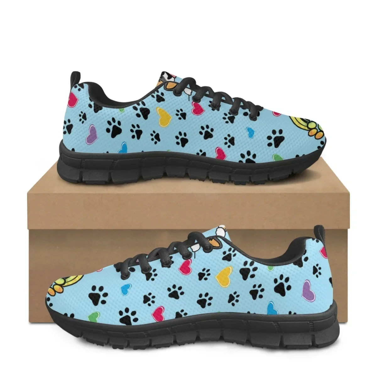 Kawaii Welsh Corgi Cartoon Pattern Flat Shoes For Dog Lovers Lightweight Lace Up Sneakers Breathable Walk Footwear