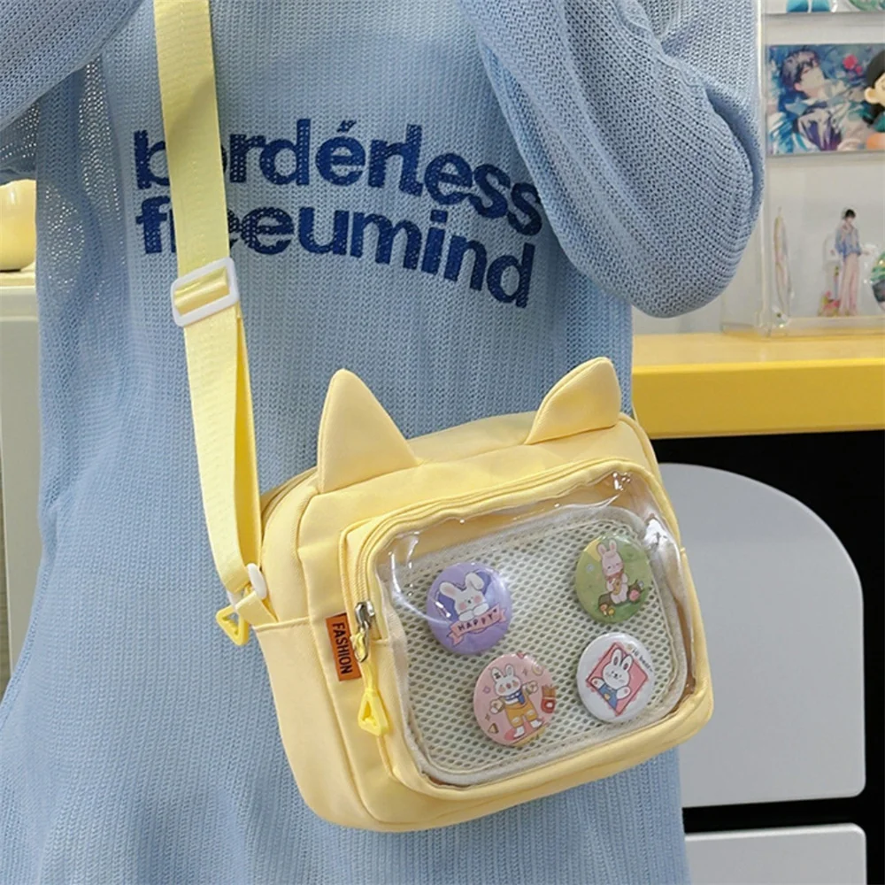 Ins Crossbody Bag with Transparent Badge Windows Korea Girl Casual Phone Small Bag Anime Sling Bag Display Goods Bag Handbag