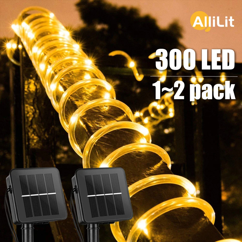 Solar Powered Rope Led String Fairy Lights Strip Waterproof Outdoor Garden Patio(Multi-color