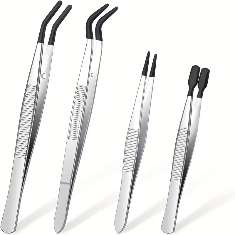 1/2/4pcs Rubber Tipped Tweezers