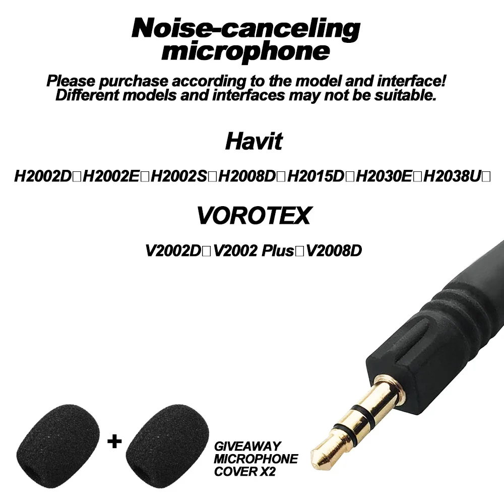 Havit H2002D H2002E H2002S H2008D H2015D H2030E H2038U Replacement 3.5mm Noise Reduction Microphone Headphones Mic Headphones