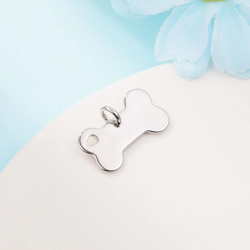 

CKK 925 Sterling Silver Engravable Dog Bone Pet Collar Tag DIY Jewelry Beads for Women European Charm Free Shipping