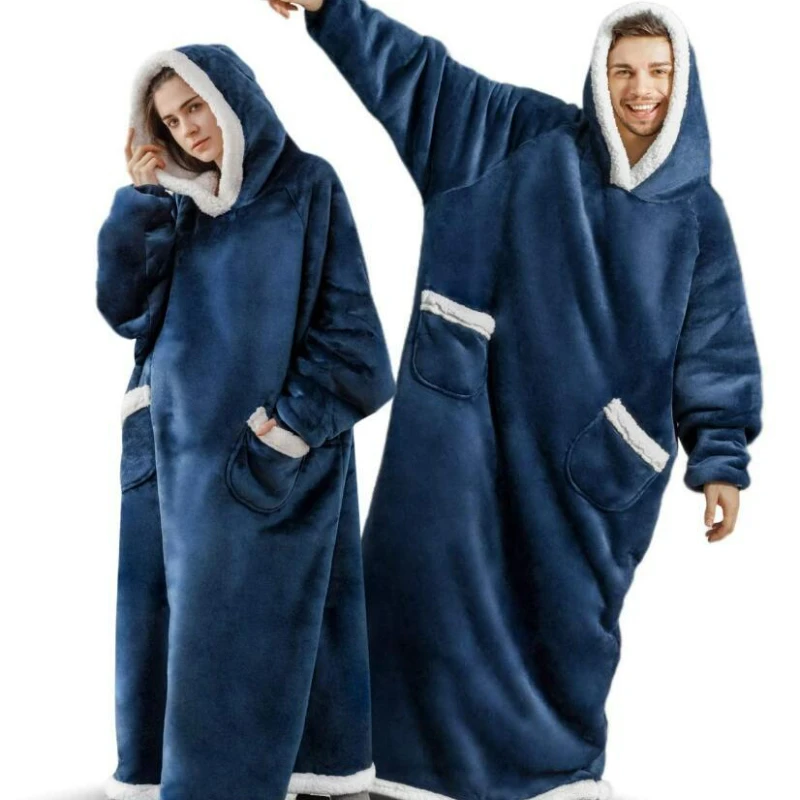 

1pc Flannel Blanket With Sleeves, Winter Hoodies Sweatshirt, Women Men Pullover Fleece Giant TV Blanket