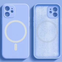Premium Liquid Silicone MagSafe Case with Magnetism for iPhone - Original Flocking Design (Light Purple)