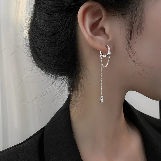 Stud Earrings The Girl Wearing Tassel Earring 925 Silver Needle